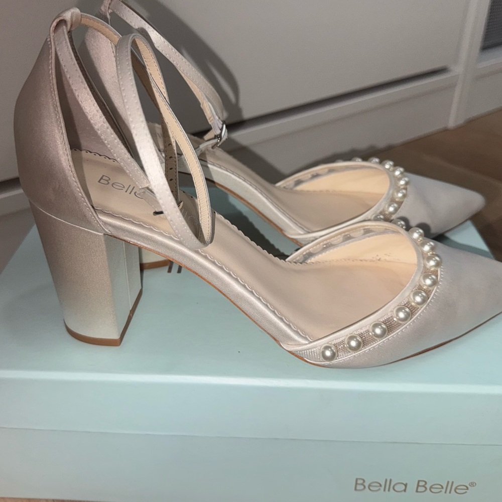 Bella belle EMERY double strap silk pearl block heel wedding shoe - Picture 9 of 11